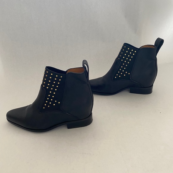 Tarot Black Leather Ankle Boots with Gold Studs Women's Size 6 - Picture 4 of 5